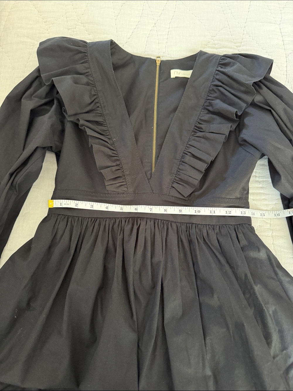 Black V-Neck Ruffle Mini Dress - Picture 12 of 12